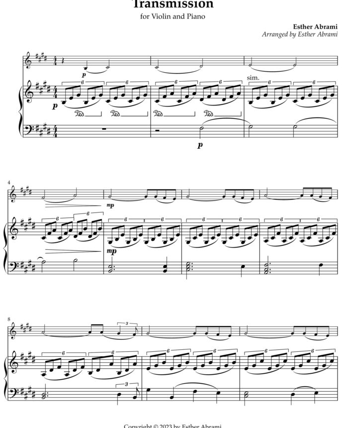 Transmission by Esther Abrami For Violin and Piano